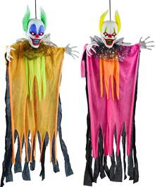 JOYIN - 2 piezas de 35.4 pulgadas, payaso colgante de Halloween, decoración al aire última intervensión, decoración de payaso espeluznante, suministros de fiesta, luz de ojos encantados, casa - 1 - Ver 7
