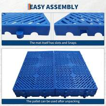 Plastic Pallets For Basement Storage (Set Of 6) - 11.8"X23.6"X1.18" Waterproof Floor Pallets, Ventilated Grid Design, HDPE Heavy Duty Storage Pads For Garage/Kitchen/Outdoor  6Pcs Plastic Pallets, Lightweight Waterproof Floor Pallet, Interlocking With Breathable Grids Storage Pad For Basement Storage, Indoor And Outdoor, Support Up To 2000 Lbs - 藍色 - 查看 3