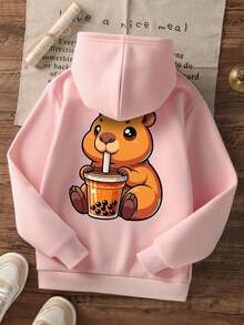 1pc Tween Girl Casual Printed Pullover Sweatshirt, Thermal Lined, Long Sleeve, Autumn/Winter Student Clothing