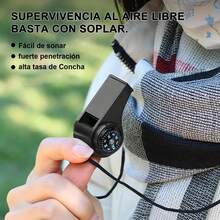 5 Pzs 3 en 1 Función Silbatos de Supervivencia de Emergencia con Brújula, Termómetro y Cordón Combo Silbato de para Senderismo al Aire Libre/Camping/Canotaje/Caza/Pesca - Negro - Ver 4