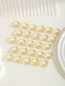 1 件精美镶嵌锆石心形内置字母开口戒指，适合女孩节日礼物旅行装珠宝配饰