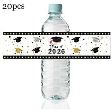10pcs/20pcs/40pcs 2026Class Of Bottle Wrappers Graduation Water Bottle Labels Black And Gold Graduation Party Favors
