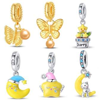 1 Silver-Plated Classic Gold Butterfly Pendant, Star Flower Pendant, Sweet Dreams Moon Pendant, Sweet Dreams Star Pendant, Goodnight Bear Pendant-Perfect For DIY Jewelry Bracelets And Necklaces, And An Excellent Choice For Couples' Jewelry Gifts.