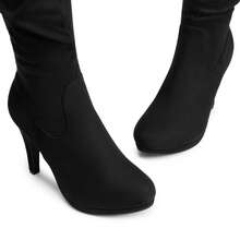 Women Fashion Thigh High Boots Comfortable Suede Leather High Heel Over The Knee Boots For Autumn & Winter Wearing - 黑色 - 查看 7