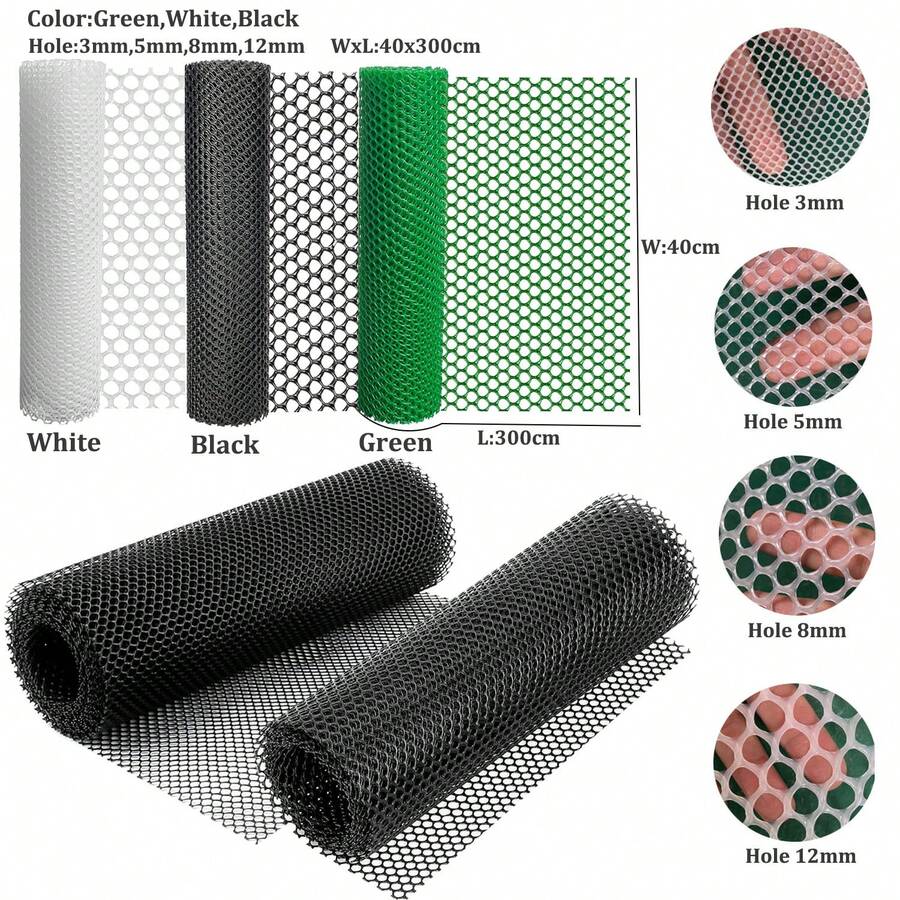 塑料铁丝网围栏，40厘米 X 300厘米 - 适用于狗、兔子和家禽的塑料铁丝网围栏 - 宠物阳台网（孔径 3 毫米 - 12 毫米）