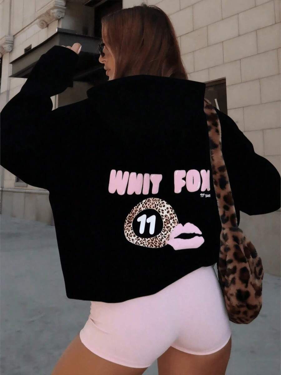 Hoodies For Women11th Street She's So Lucky Oversized Hoodie Leopard SpliceLoose And Comfortableed Hardy Clothes - 黑色 - 查看 1