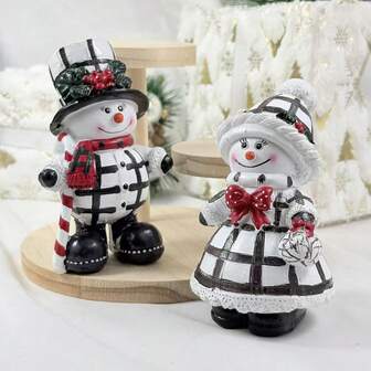 1 套雪人情侣装饰，适用于壁炉、窗台、家庭节日装饰和节日气氛