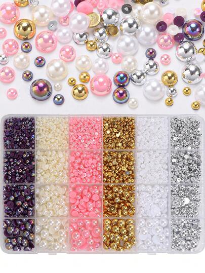 5000 buc perle plate pentru meșteșuguri, perle și pietre prețioase pentru unghii aurii, argintii, alb, bej, semiperle și pietre prețioase, mărgele semicirculare ABS plate, culoare 3-8 mm, pietre prețioase, pentru unghii, meșteșuguri, DIY, pantofi, haine, genți