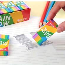 5/10pcs Rainbow Pencil Erasers - 2B Synthetic Rubber, Multicolor Rectangular Design, Suitable For School, Office And Art Projects - Multicolor - View 8