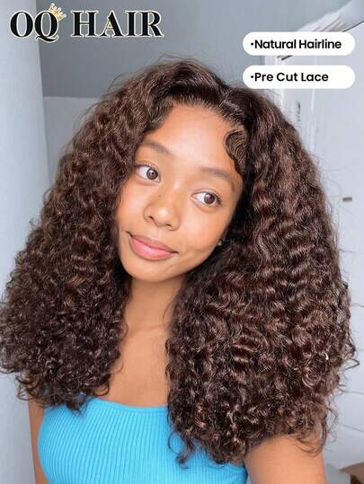 OQ Hair Wear Go Glueless Wigs Brown Color Water Wave 7x5 Zip Zag Pre-Cut Transparent Lace Wig 16-28 Inch 180% Density Pre-Plucked Hairline Stylish Frontal Human Hair Real Human Hair Wigs Wear And Go Glueless Wig Human Hair Free Gifts Free Shipping Halloween Costumes Human Hair Wigs Halloween Travel Essentials Y2K Turn Up Baddie Holiday Vacation For Women