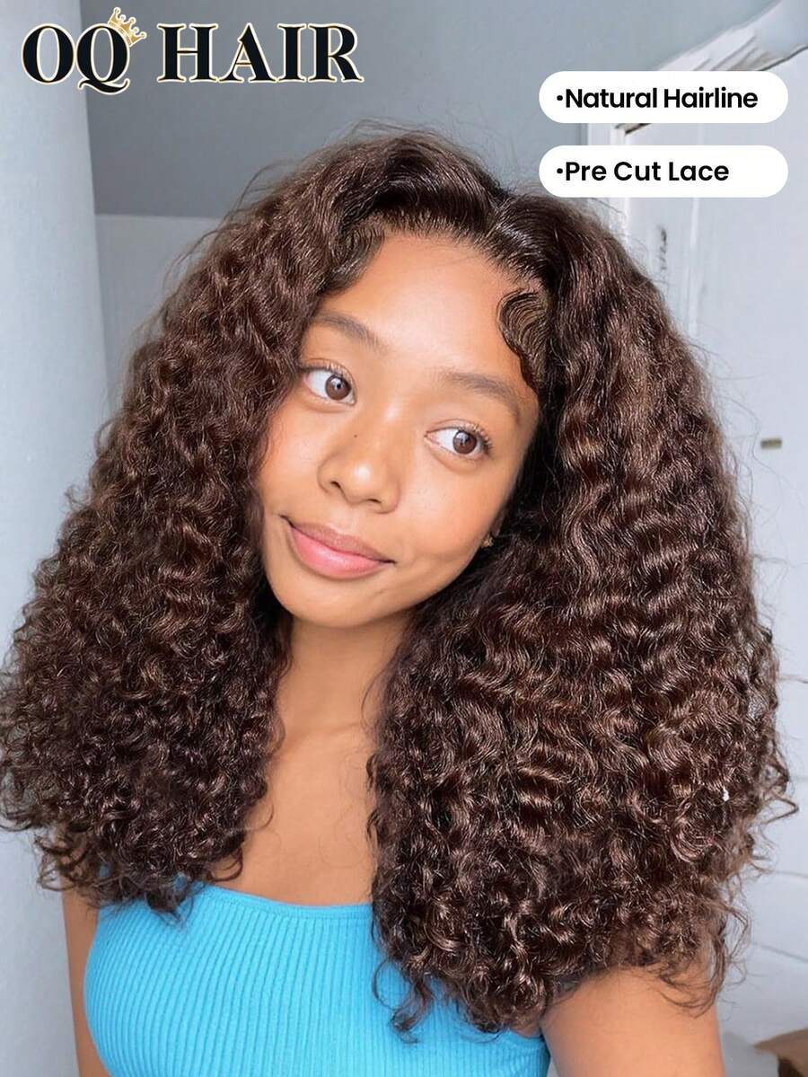 OQ Hair Wear Go Glueless Wigs Brown Color Water Wave 7x5 Zip Zag Pre-Cut Transparent Lace Wig 16-28 Inch 180% Density Pre-Plucked Hairline Stylish Frontal Human Hair Real Human Hair Wigs Wear And Go Glueless Wig Human Hair Free Gifts Free Shipping Halloween Costumes Human Hair Wigs Halloween Travel Essentials Y2K Turn Up Baddie Holiday Vacation For Women - S4 - View 1