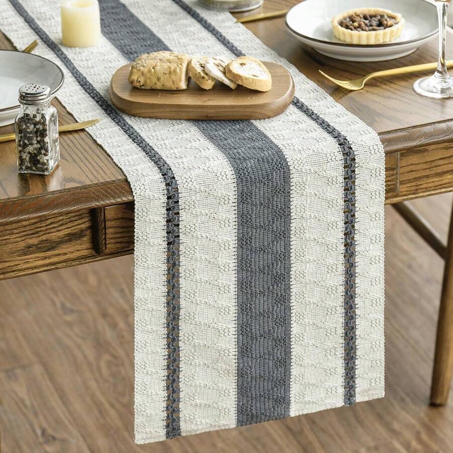 1pc Bohemian Style Tablecloth, Home Dining Table Decor Table Runner, Farmhouse Vintage Tablecloth Decor, Suitable For Living Room, Holidays, Bridal Shower Gifts - Grey - View 1