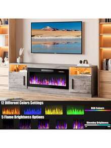 [2 Packages Shipping]Modern Fireplace TV Stand With 36" Electric Fireplace, And Storage Cabinet For TVs Up To 80" - High Gloss Wood Design For Living Room,Thanksgiving,Christmas  Gift - 查看 3