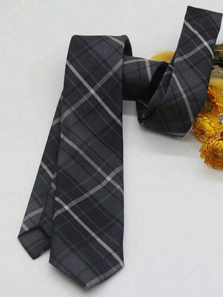 1pc Retro Contrast Stripe Necktie, Unisex Fashion Accessory For Dress For Christmas Decor,Festival,Travel,Disco,Graduation Outfit - Smoky Gray - View 1