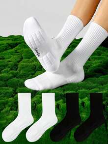 4 Pairs Thick Terry Towel Socks, Men's White Mid-Calf Socks, Moisture Wicking, Suitable For Tennis, Badminton, Running, Basketball, Couples
