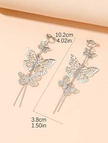 1 Pair Hollow Butterfly Tassel Long Earrings, Elegant & Fashionable, Made Of Iron Alloy. For Those Who Love Exquisite Earrings, Please Purchase Carefully. Your Satisfaction Is Our Greatest Motivation.