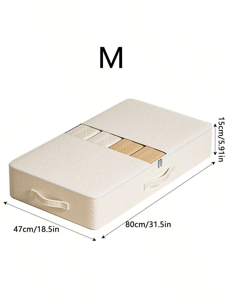 1pc Flat Underbed Storage Box, Large Capacity Clothing & Pants Organizer Bag With Transparent Window, Reinforced Material, Dual-Zipper And Carry Handle, Waterproof & Moisture-Proof, Foldable Design For Space-Saving, Suitable For Bedroom Storage, Seasonal Clothing Organization, Home Decor, Holiday Decoration And More - White M - View 1