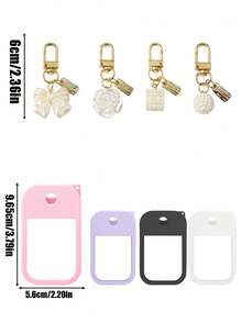 2件/1件（30毫升）洗手液喷雾保护套，玫瑰花朵蝴蝶结珍珠流苏钥匙扣吊坠，喷雾瓶，以及硅胶喷雾瓶防摔防撞保护套，方便旅行携带，可轻松挂在包包或钥匙上，耐磨、防水、可重复使用的保护套适用于Touchland洗手液喷雾，旅行、郊游、礼物、万圣节礼物、圣诞节礼物 - 彩色 - 查看 2