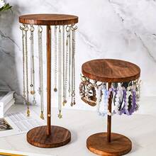 Rustic Wooden Jewelry Display Rack - Elegant Oval Tabletop Organizer For Necklaces, Pendants, And Bracelets - Perfect Multifunctional Home And Kitchen Accessory For Holiday Gifting, Stylish Storage Solution For Your Precious Accessories, Ideal For Organizing And Showcasing Jewelry In Any Room, No Power Required, Enhance Your Decor With This Charming And Practical Display Stand