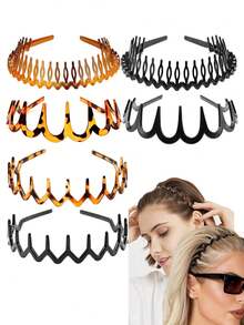 2pcs/6pcs Wavy Toothed Headbands, Minimalist Durable Non-Slip Hair Bands, Black, Versatile For Men & Women Hairband - Multicolor - View 2