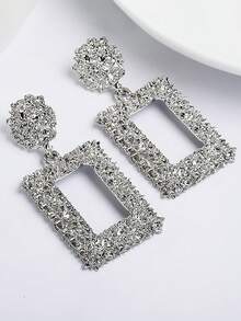 1 Pair Vintage Style Metal Textured Geometric Square Painted Electroplated Stud Earrings For Women, Everyday Wear - 2 Pairs Of Gold and Silver - View 4