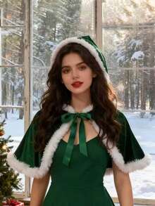 1 Xale para Banquete de Natal, Capa com Capuz para Cosplay Feminino, Xale Curto de 35cm, Fantasia de Chapeuzinho Vermelho, Bruxa e Vermelho, Verde Escuro, Verde Grama para Carnaval, Ano Novo e Festas