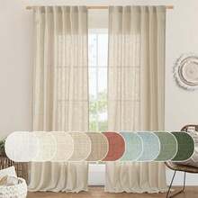 95 Inch Natural Linen Semi Sheer Light Filtering Curtains With Back Tab And Rod Pocket For Living Room, Bedroom, French Door, Set Of 2, 52 X 95 Inch - Abu-abu Sage - View 1