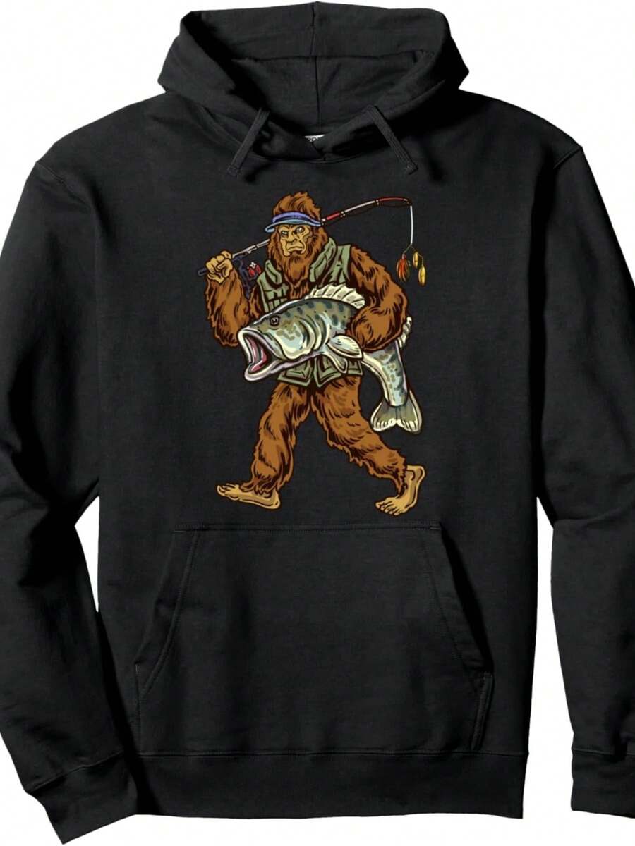 Largemouth Bass Fishing Bigfoot Fisherman Pullover Hoodie - 款式2 - 查看 1