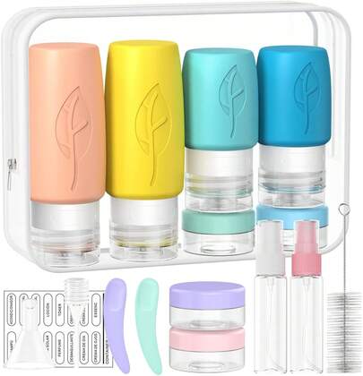 16 Botellas de Viaje de Silicona, Contenedores de Viaje de 3oz, Aprobados por TSA, a Prueba de Fugas, Comprimibles, Accesorios de Viaje Recargables, Libres de BPA, (17 Colores Cálidos)