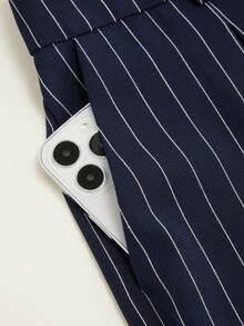 Women's Pleated Fashion Loose Straight Mid-Waist Striped Pleated Wide Leg Pants