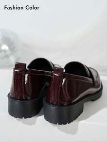 Damen Burgunderrote vielseitige Loafer, neue Frühling/Herbst weiche PU-Leder Rundkappen Slip-On Flats, Große Größen, britischer Stil Arbeits-/Pendler Lässig Schuhe