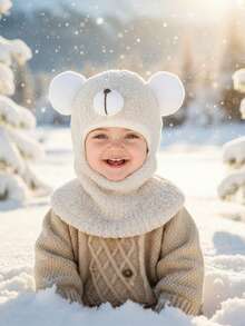 1pc Toddler Boys' Bear Ear Hooded Hat, Thermal Lined, Baby Hat With Scarf, Balaclava, Knitted Beanie, Warm Cap - 1PC - View 4