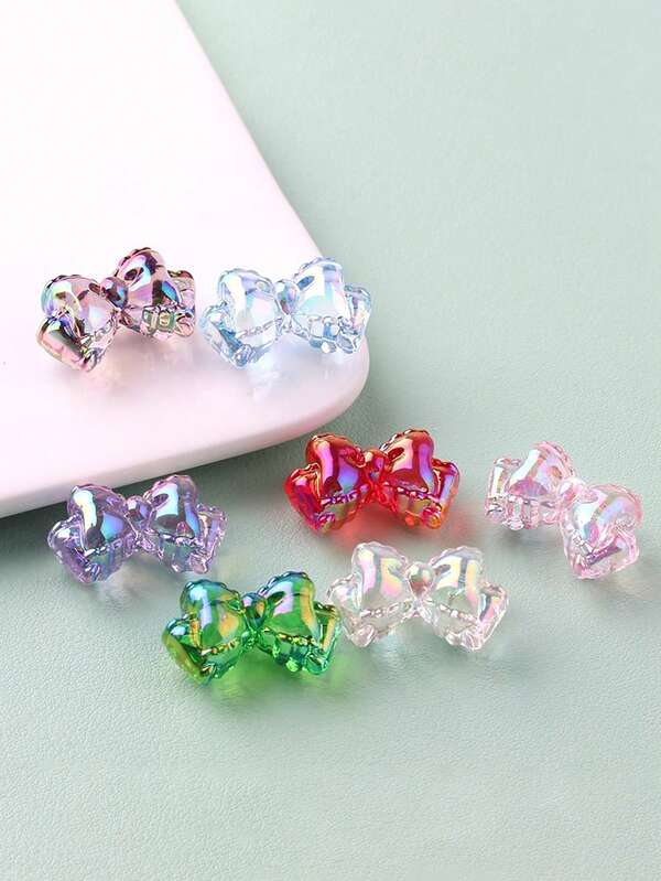 10pcs Random Transparent Double-Layer Bow Pierced UV Acrylic Bead DIY Phone Strap, Keychain, Jewelry Decoration Accessory