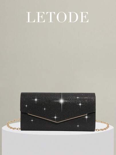 LETODE 闪亮优雅信封手拿包，女士晚宴新娘婚礼钱包，配有可拆卸金属链，适合婚礼和派对，多功能手提包，鸡尾酒会婚礼新款钱包宴会包