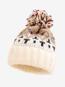 1 gorro de malha quente e versátil com blocos de cores e pompons coloridos, ideal para uso diário no outono/inverno, à prova de vento e quentinho, ótimo presente para homens. - Multicolorido - Ver 5