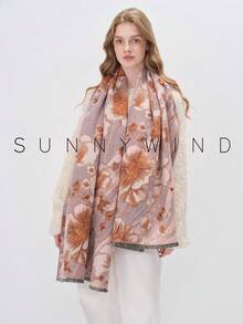 1 件优雅柔软孔雀和鹿水墨画百搭围巾，适合秋冬 - 淺粉色 - 查看 4