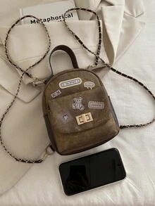 女士背包新款休闲时尚刺绣印花旅行可爱链条单肩包 - 棕色 - 查看 3