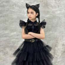 Long Black Wig Set, Halloween Costumes For, Long Black Braids With Bangs Gloves Necklace Bracelet Earrings For,Long Straight Pigtails Wig For Adult Costume Cosplay - Black - View 4