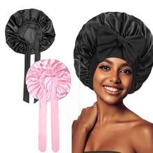 1pc Satin Sleep Cap, Soft Breathable Hair Care Cap, Adjustable Night Sleep Hat, Women No-Heat Styling Tool, Hair Care Cap - Multicolor - View 2