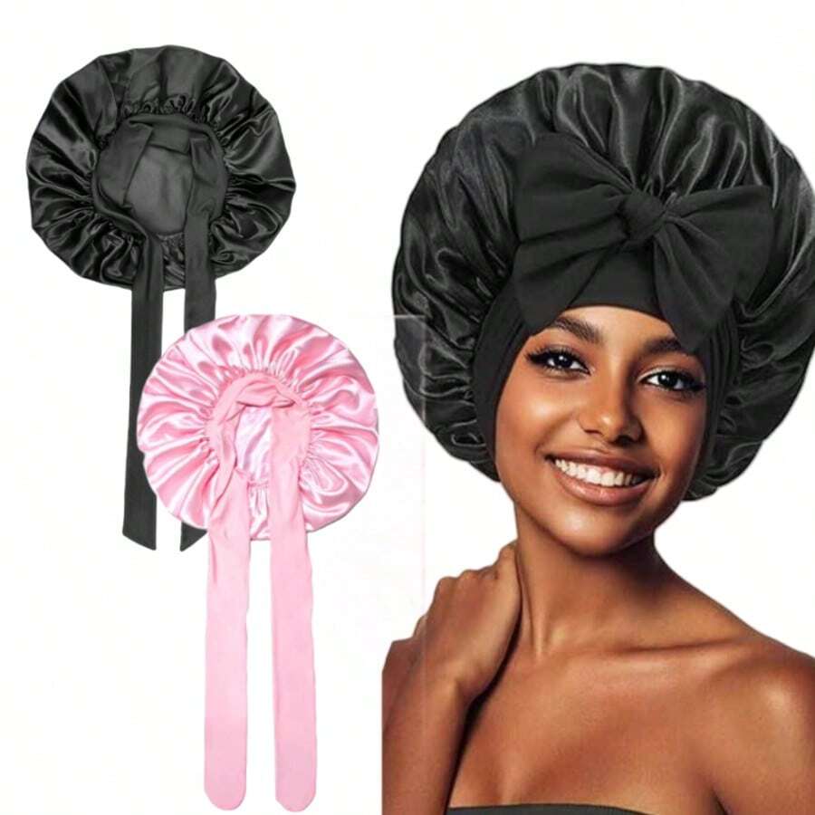 1pc Satin Sleep Cap, Soft Breathable Hair Care Cap, Adjustable Night Sleep Hat, Women No-Heat Styling Tool, Hair Care Cap