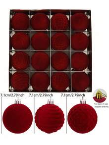 16 件天鹅绒圣诞树球装饰物，防碎泡沫装饰球 2.8 英寸（约 7 厘米）球形圣诞装饰圣诞树球适用于圣诞派对悬挂装饰婚礼生日新年装饰 - 酒紅 - 查看 10