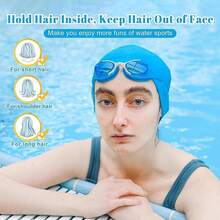 LENGLAGE Gorro De Natación para Mujeres Y Hombre, Gorras De Natacion para Cabello Largo, Gorras para Nadar para Adulto, Elásticos PU Gorro De Natación Impermeable de Antideslizante - Blanco - Ver 7