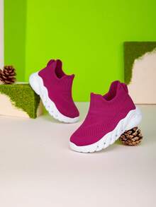 1 双透气婴儿一脚蹬鞋，软底轻便儿童休闲运动鞋 - 玫紅色 - 查看 1