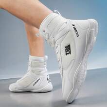 Men's Wrestling Shoes, High-Top Combat Boxing Shoes, Training Shoes, Kickboxing Boots, Muay Thai Shoes, Fitness Martial Arts Shoes, High-Quality Men's Professional Sports Shoes, Comfortable Anti-Slip Durable Breathable Ankle Support Shoes With Textured Soles - White - View 7