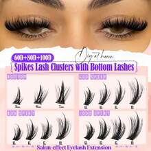 Volume Lash Clusters Spikes Cluster Eyelash Extensions 60D 80D 100D Thick Spiky Individuals Lashes Product-19mm Mega Wispy Eyelash Extension Fluff D Curly Lash Extension With Bottom Lashes 296Pcs - 60D+80D+100D Spikes - 黑色套裝 - 查看 6