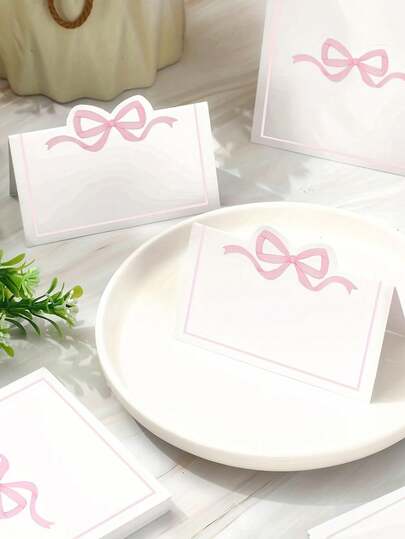10/20pcs Pink And Blue Bow Place Cards - Elegant Paper Name And Place Cards With Delicate Bow Design, Perfect For Weddings, Birthdays, Baby Showers And Party Decorations, Wedding Table Decorations | Elegant Tableware | Decorative Tableware