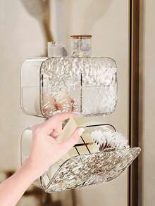 1pc/Bathroom Wall Mounted Storage Rack, Transparent Dustproof, Thickened , Bathroom Shelf, Cosmetic Storage Rack, Bathroom Storage And Organisation Rack, Suitable For Cosmetic Pads, Lipstick, Swabs, Toiletries Storage, Bathroom, Toilet, Mirror Cabinet Storage, Dorm Room