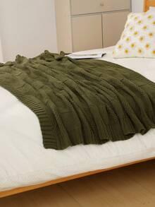 Manta de punto acogedora con detalle de volantes para todas las estaciones, multiusos y cómoda para acampar, sofá, tomar el sol y siestas, manta de punto con ribete de volantes, manta de camping - Verde Oliva - Ver 3