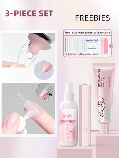 1支30克美甲贴纸胶，包含UV灯和工具套装，Kiraplan速干固体美甲凝胶，升级版，超强粘性，需UV灯固化，持久耐用，适用于DIY亚克力美甲，家庭美甲沙龙必备