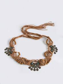 1 st. midjebälte i bohemisk stil med vävda träpärlor, knutna, sommar, skola, höst, halloween - 3 stora pärlor midjerep - Visa 8